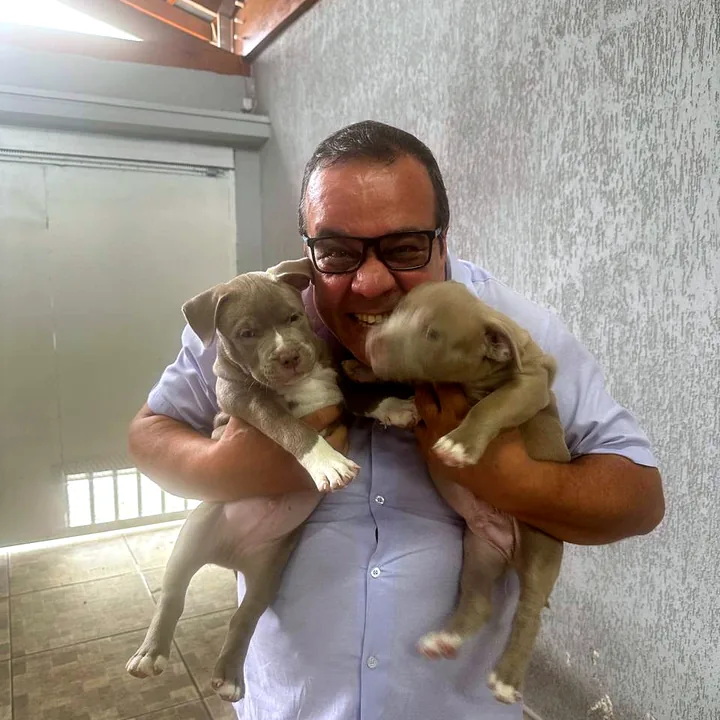 Dr. Emerson com filhotes na Clínica Morro Azul, castração em Limeira